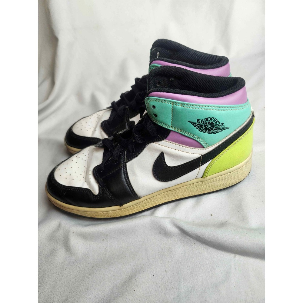 Nike Air Jordan 1 Mid SE GS White Black Volt Purple 554725-175 Kids 6.5Y Shoes - Picture 4 of 6